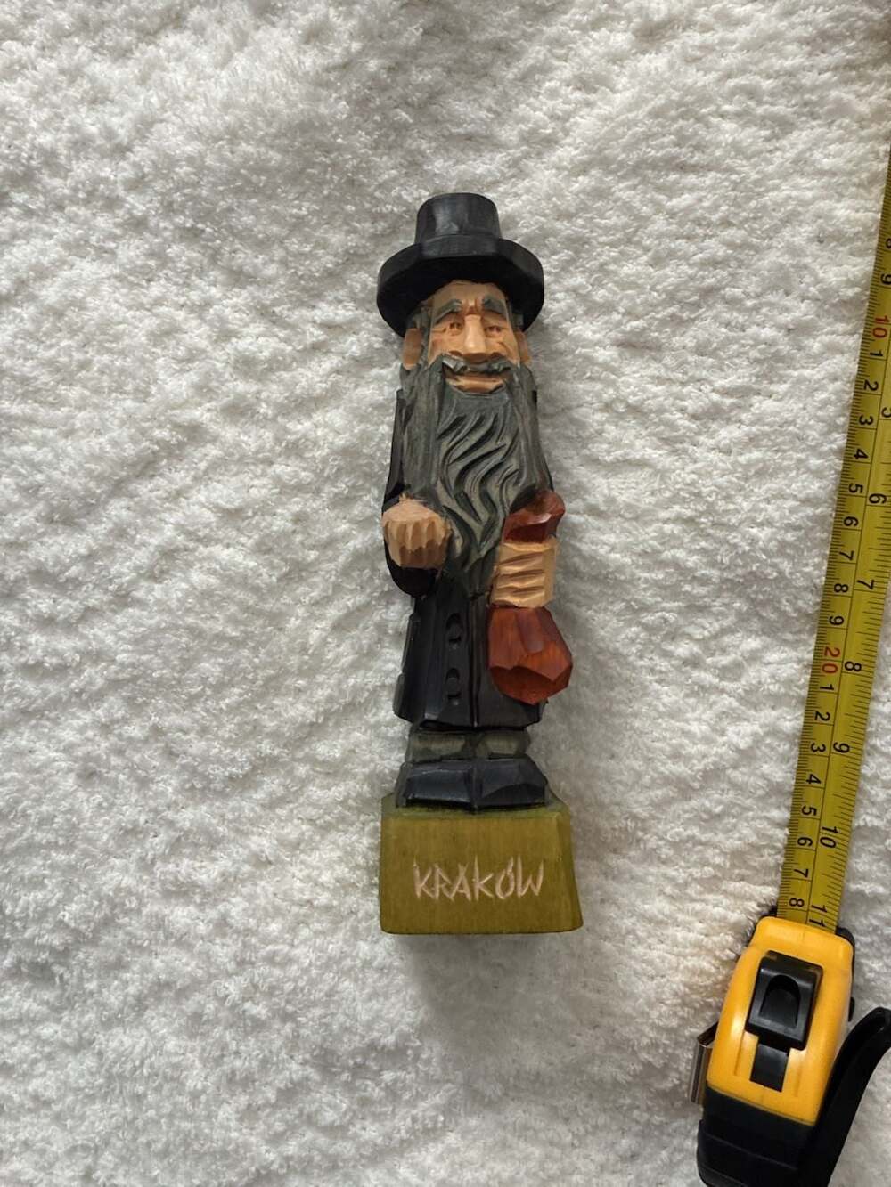 Hand Carved Wooden Jewish Man Figurine Krakow Folk Art Sculpture A800
